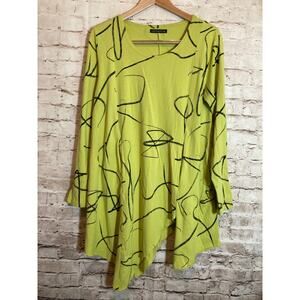 Snapdragon & Twig Artsy Dress Womens Small Pea Green Abstract Art Asymmetric Hem